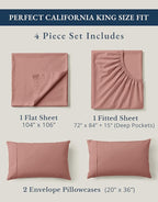 LANE LINEN 100% Organic Cotton California King Sheets Set, 4-Piece Pure Organic Cotton Long Staple Percale Weave Soft Best Bedding Sheets for Bed, Breathable, Fits Mattress Upto 15" Deep - Rose Dawn