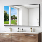 Black Bathroom Mirror for Wall, 55x36 Inch Rectangle Mirrors with Metal Frame, Modern Vanity Wall Mirror Decor for Entryway Hangs, Bathroom Living Room Horizontal or Vertical