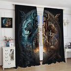 Cool Norse Viking Theme Curtains - Fantasy Ancient Symbols Wildlife Wolf Nordic Vikings Thermal Insulated Blackout Curtains - Rod Pocket Window Treatment Drapes for Bedroom 2 Panels 72L x 31.5W