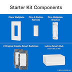 Lutron Caseta Deluxe Smart Light Switch Kit w/ Wall Plate and Smart Hub, Compatible w/ Alexa, Apple Home, Google Home, Single-Pole/3 Way, 5 Amp, P-BDG-PKG2WS-WH