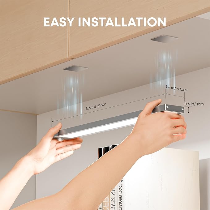 Under Cabinet Kitchen Lights, Motion Sensor Dimmable 30cm 2200mAh 6500K LED Under Counter Rechargeable Wardrobe Indoor Night Lights for Kitchen Shelf Stairs Closet 2 Pack