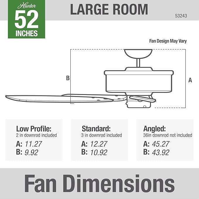 Hunter 52 inch Indoor Ceiling Fan No Light with Pull Chain - Black Ceiling Fan without Light, Standard Mount, 5 Blades, For Bedroom, Living Room, or Kitchen - Builder Elite 53243, Matte Black
