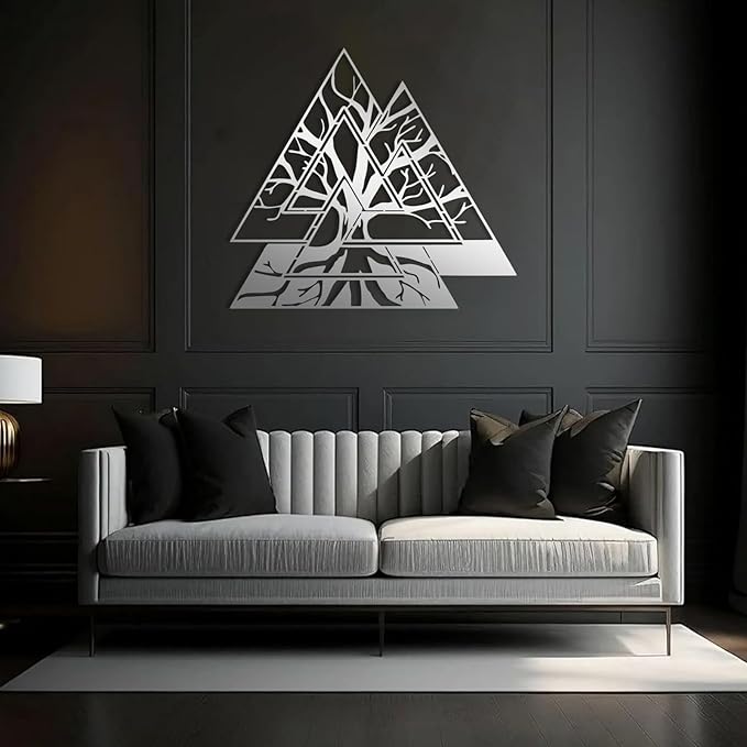 Metal Viking Wall Decor, Tree of Life Metal Wall Art, Norse Viking Decor, Norse Pagan Decor, Pagan Wall Decor, Tree of Life Wall Sculpture, Scandinavian Home Decor, Godly Home Decor (Silver, 28"x28"|70x70cm)