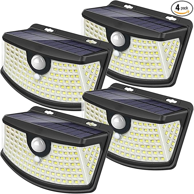 Aootek New Solar Motion Sensor Lights 120 LEDs with Lights Reflector,270° Wide Angle, IP65 Waterproof, Step Lights for Front Door, Yard, Garage, Deck (Front Button 4-Pack)