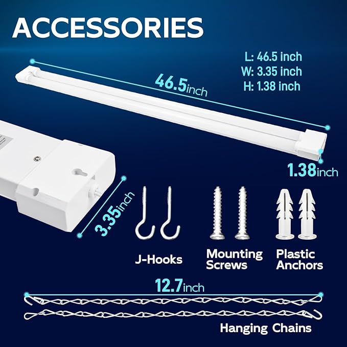 hykolity 5000K LED Shop Light Linkable, 4FT Daylight 42W LED Ceiling Lights for Garages, Workshops, Basements, Hanging or FlushMount, Included Power Cord and Pull Chain, 4400lm, ETL- 1 Pack