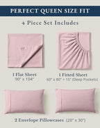 LANE LINEN Eco Friendly 100% Organic Cotton Sheets Queen Size, Mercerized Cotton Fully Elasticized Reinforced Seams Low Pill Fade Resistant Hotel Luxury Bed Sheets Set- Dusty Rose