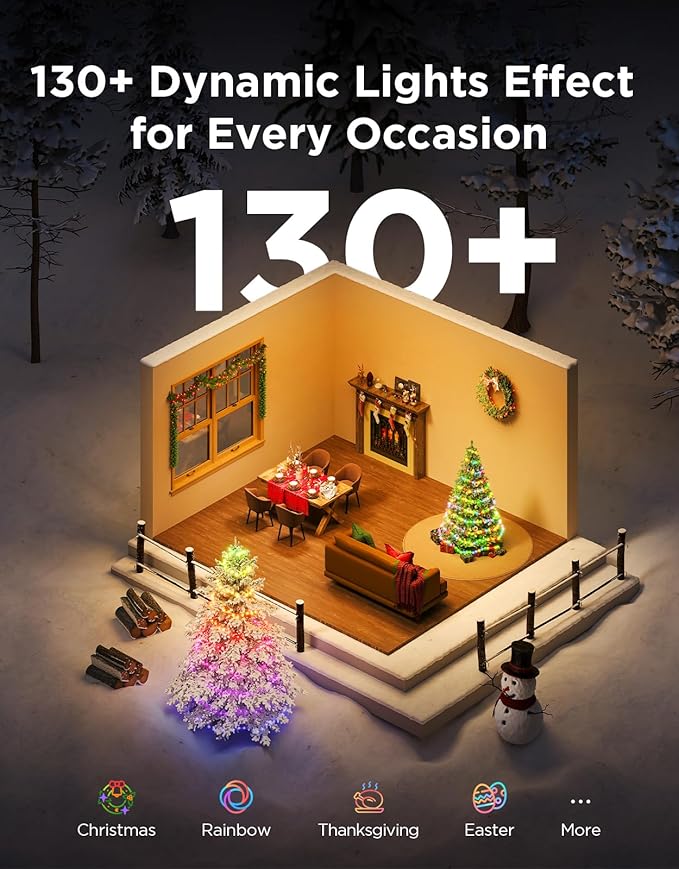 Govee Christmas Lights 2, RGBWIC 99FT 300LEDs Holiday String Lights with Shape Mapping Function, Smart LED Decoration for Indoor Outdoor Tree, 130+ Preset Scenes, Voice and APP Control, Clear Wire