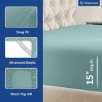 DREAMCARE Queen Size Sheets - Cooling Bed Sheets - 4pcs Set - up to 15" Deep Pocket Queen Sheet Set - Sheets Queen Size Bed - Soft & Long Lasting 100% Fine Microfiber with Side Pocket - Spa Blue