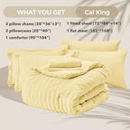 HYMOKEGE Yellow California King Comforter Set Seersucker 7 Pieces, All Season Luxury Bed in a Bag for Bedroom, Bedding Set with Comforter, Sheets, Pillowcases & Shams