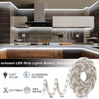 echosari Battery Operated Led Strip Lights White with Remote, 8 Modes, Dimmable, Timer, Self-Adhesive, Cuttable, for PC TV Kitchen Cabinet Shelves Bedroom Decor (3m 90LED)