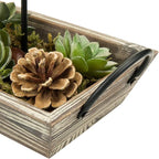 MyGift Solid Torched Wood Candlescape Display Tray Set with Metal Pillar Candle Holder and Decorative Fake Succulent Plants and Pine Cones - Holds 3 Candles