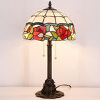 Tiffany Stained Glass Table Lamp 12X12X21Inch Resin Base Desk Bedroom Living Room Reading Light (red Rose)