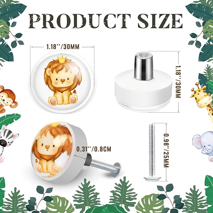 Fumete 12 Set Animal Silicone Drawer Knob, Round Cabinet Drawer Knobs Screws for Kids Dresser Nursery Closet Kitchen Cabinet