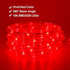 Red LED Lights, 16ft Rope Lights, Flexible and Connectable Strip Lighting, Waterproof for Indoor Outdoor Use, 360 Beam Angle, High Brightness for Home Christmas Thanksgiving Halloween