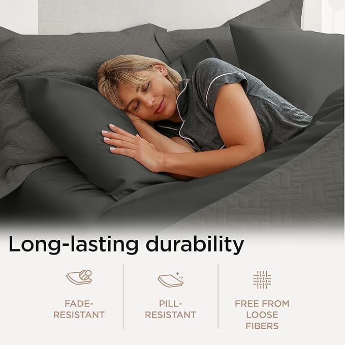 Threadmill Luxury 800 Thread Count Queen 100% Cotton Sheets - Dark Grey Sateen Weave Bed-Sheets, Better Than Egyptian Cotton,4 Pc Solid Soft Bedding Set, Fits 16" Deep Pocket