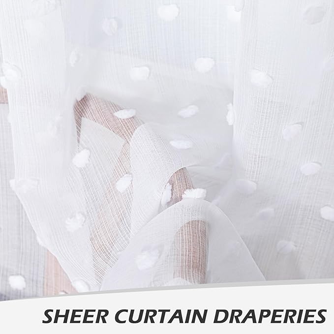 MYSKY HOME Short Curtains for Small Window - 45 Inch Long White Sheer Voile Panels with Pom Pom Trim for Kitchen, Bedroom, Living Room, Cafe, Nursery - 2 Sets - 52 x 45 Inch