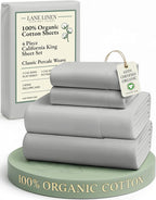LANE LINEN 100% Organic Cotton California King Sheets Set, Fully Elasticized Reinforsed Seams in Fitted Pocket, Machine Washable Naturally Cooling All Season Cal King Sheet- Silver