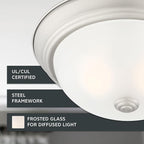 DESIGNERS FOUNTAIN Reedley 2-Lights Flush Mount Ceiling Light, 13 Inch Lighting Fixture for Kitchen, Bedroom, Bathroom, and Hallway, Pewter/White with Etched Glass, 1257M-PW-W