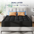 ELEMUSE 3 Inch Dual Layer Memory Foam Mattress Topper King, 2 Inch Cooling Gel Memory Foam Plus 1 Inch Down Alternative Pillowtop Mattress Pad with Cooling Cover, Soft Comfort Support, Black