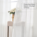 Neutral Linen Semi Sheer Curtains 108 Inches Long, Cream Textured Light Filtering Drapes for Living Room, Modern Farmhouse Window Decor, Floor to Ceiling Pinch Pleat Curtain with Hooks