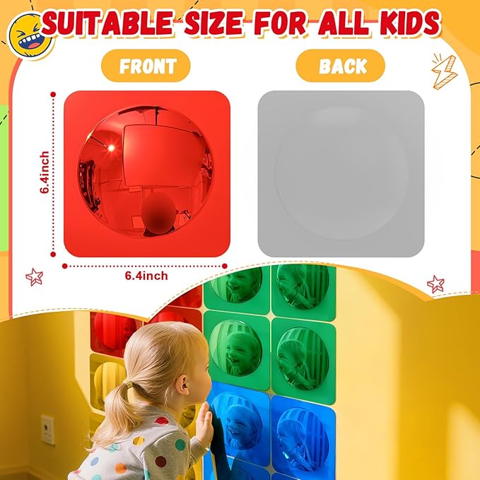 Geiserailie 16 Pcs Christmas Sensory Wall Mirror Acrylic Bubble Mirror Toys for Classroom Calming Corner Items - Sensory Room Have Visual, Tactile Stimulation (6 x 6 Inch,Mixed Color)