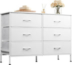WLIVE Wide Dresser with 6 Drawers, TV Stand for 50" TV, Entertainment Center with Metal Frame, Wooden Top, Fabric Storage Dresser for Bedroom, Hallway, Entryway, White