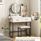 Makeup Vanity Desk with Mirror and Lights, Cute Vanity Makeup Table, Small Vanity Table for Bedroom with Lots Storage, 3 Lighting Modes, 31.5in(L)