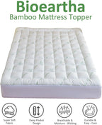 Bioeartha Cooling Mattress Topper California King – Extra Soft Pillow Top Mattress Pad, Breathable Viscose Made from Bamboo Mattress Protector for Back Pain Relief, Deep Pocket Cover Fits 8–21 Inch