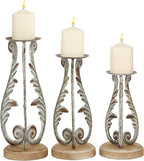 Deco 79 Metal Solid Candle Holder, Set of 3 14", 12", 10"H, Silver