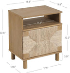 Nathan James Beacon Wood Nightstand, Bohemian Accent Table or Sofa Side Table with Seagrass Door for Bedroom or Living Room, Light Brown, Set of 2