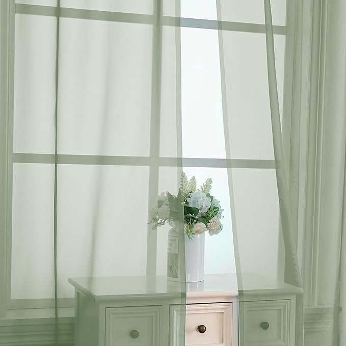 OVZME 2 Pieces Sage Green Sheer Curtains 108" Length for Farmhouse, Light Filtering Window Panel for Living Room Bedroom Dining, Sage Green, Each W42 X L108