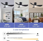 36 Inch Modern Ceiling Fans with Lights, Small Flush Mount Ceiling Fan with Light and Remote/APP Control, 3 Reversible 6 Speeds Curved Blades, 3 CCT Dimmable Lights for Bedroom, Black