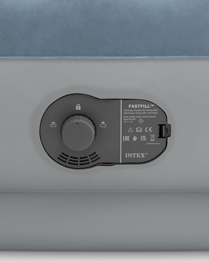 Intex 64157E Dura-Beam Plus Mid-Rise Air Mattress: Fiber-Tech – Twin Size – Built-in USB Electric Pump – 14in Bed Height – 300lb Weight Capacity