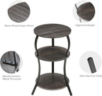 Vintage Small Round Side Table, 3-Tier Slim Waist Circular End Table with Storage Shelf, Compact Tea Sofa Side Table, Round Corner Coffee Table Nightstand for Living Room Bedroom Small Spaces,Grey