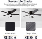 Prominence Home Benton Traditional 52 Inch Ceiling Fan with Light, LED Flush Mount Ceiling Fan, Indoor Fan with 5 Blades, Matte Black and Gray Cedar Blade Finish Options, Matte Black (50853-01)