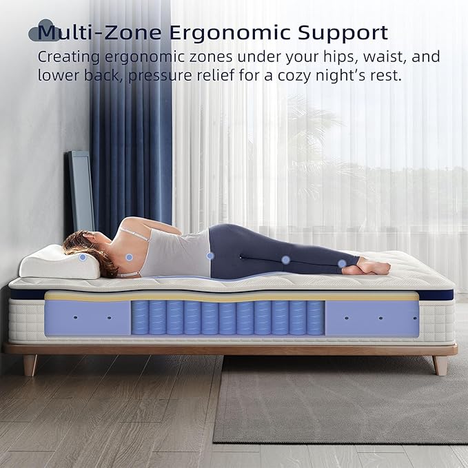 Full Mattress 12 Inch - Hybrid Mattress Bed in a Box, Medium Firm Support, Pressure & Pain Relief for All Sleepers, CertiPUR-US Certified, Fiberglass-free, Reinforced Edge Support, Motion Isolation
