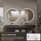 Niccy Round Led Mirror for Bathroom, 28" Circle Frameless Backlit Mirror wiht Light, Anti-Fog, 3 Colors, Waterproof, Memory Function