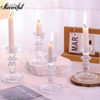 Glass Candlestick Holders Set 6PCS, Clear Taper Candle Holders Bulk, Crystal Tall Candle Holder for Table Centerpieces, Fall, Christmas, Autumn, Thanksgiving Decor