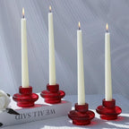VOHO 12pcs Ribbed Taper Candle Holders for Table Centerpiece, Romantic Red Glass Candle Holder for Anniversary Wedding Decor, Double-Sided Red Tapered Candlestick Holders for Tealight & Taper Candles