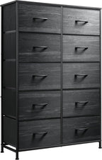 WLIVE Black Tall Dresser for Bedroom with 10 Drawers, Chest of Drawers, Dressers Bedroom Furniture, Storage Organizer Unit with Fabric Bins for Closet, Hallway, Living Room