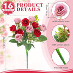 Zeyune 16 Bunches 12 Inch Artificial Mini Rose Bouquet 160 Heads Bridal Flower Bouquets Fake Silk Rose Bulk for Wedding Bridal Shower Christmas Home Office Garden Decoration(Pink and Red)