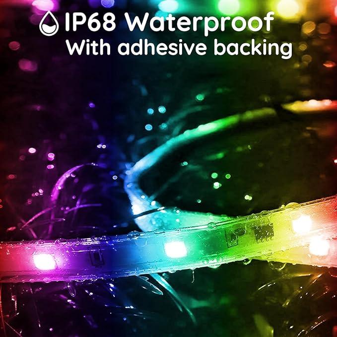 200ft Outdoor LED Strip Lights Waterproof,IP68 Outside Led Light Strips Waterproof with App and Remote,Music Sync RGB Exterior Led Rope Lights with Self Adhesive Back for Roof,Deck