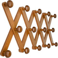 WGFKVAS Hat Rack for Wall with 14 Hooks, Solid Wooden, Expandable Coat Rack Wall Mount for Coats, Hats, Bags, Baseball Caps, Brown