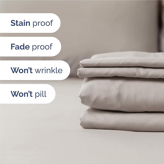 Full 6 Piece Sheet Set - Comfy Breathable & Cooling - Ultra-Soft Hotel Luxury Bedding Set with 8-16 Inch Deep Pockets - 1 Flat & 1 Fitted Sheet & 4 Pillowcases - Wrinkle Free & Easy Care - Light Grey