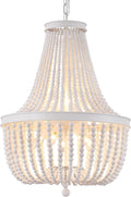Q&S Beaded Chandelier Farmhouse White Wood Beaded Boho Light Fixture Vintage Antique 8 Lights for Dining Room Nursery Kitchen Foyer Bedroom Living Room UL Listed