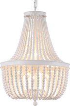 Q&S Beaded Chandelier Farmhouse White Wood Beaded Boho Light Fixture Vintage Antique 8 Lights for Dining Room Nursery Kitchen Foyer Bedroom Living Room UL Listed