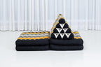 Leewadee Comfortable Japanese Floor Mattress - Thai Floor Bed with Triangle Cushion - Futon Mattress - XL Extra Long Thai Massage Mat, 89 x 20 inches, Black Orange, Kapok Filling