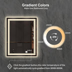 LED Mirror, 28x36 Inch Gradient Front and Backlight Lighted Mirror, 3 Colors Dimmable CRI>90 Double Lights, IP54 Enhanced Anti-Fog, Hanging Plates Wall Mount LED Bathroom Mirror