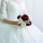 Wedding Bouquets for Bride Bridesmaid, Artificial Burgundy Champagne Bride Flower Bouquet for Wedding Church Decoration Ceremony, Anniversary, etc, Roses Flowers