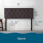 Lucid Mid-Rise Upholstered Headboard - Diamond Tufted - Padded Polyester - Adjustable Height from 34” to 46” - Easy Assembly - Bed Frame or Wall Mount - Sturdy - Charcoal - Queen Size